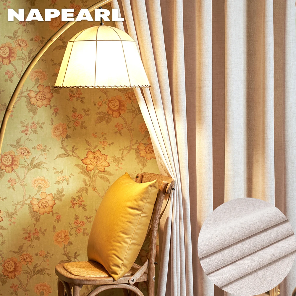 NAPEARL Morden Solid Color Window Screen Curtain Polyester Faux Linen Home Textiles Sheer Curtains for Living Room Bedroom