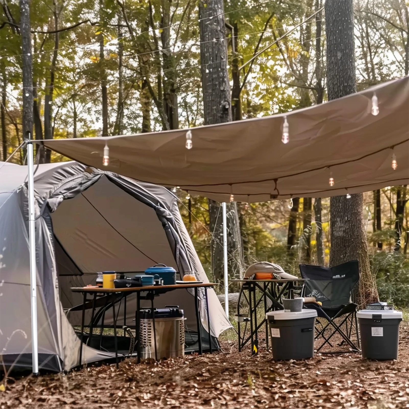Description Picture 6 of itemSet of 2 197CM Telescoping Tent Poles Adjustable Tarp Poles for Trap Sun Sails Canopy Awning Shelter Hiking Shade Accessories