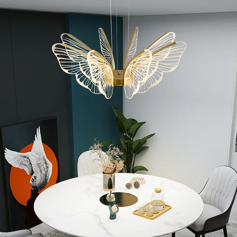 Nordic Creative Butterfly Chandeliers Living Room Restaurant Bedroom LED Intelligent Pendant Lamp Modern Indoor Lighting Decor