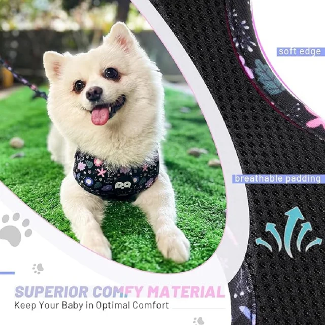 Dog harness collar leash, bracket with poo bag 4 sets, adjustable non-pull soft net cushion back heart, combination 2