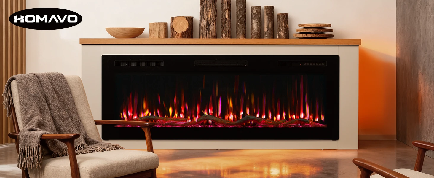 HOMAVO Elektrokamin mit Schrank, 50" 1000/2000W Elektrokamin mit Heizung, 3D-Flammeneffekt, Fernbedienung & App-Steuerung – Detail 1