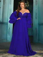 Plus Size Off Shoulder Chiffon Sparkling Evening Gown 4XL 5XL Big Size Chiffon Floor Standing Evening Gown for Women 2024 1