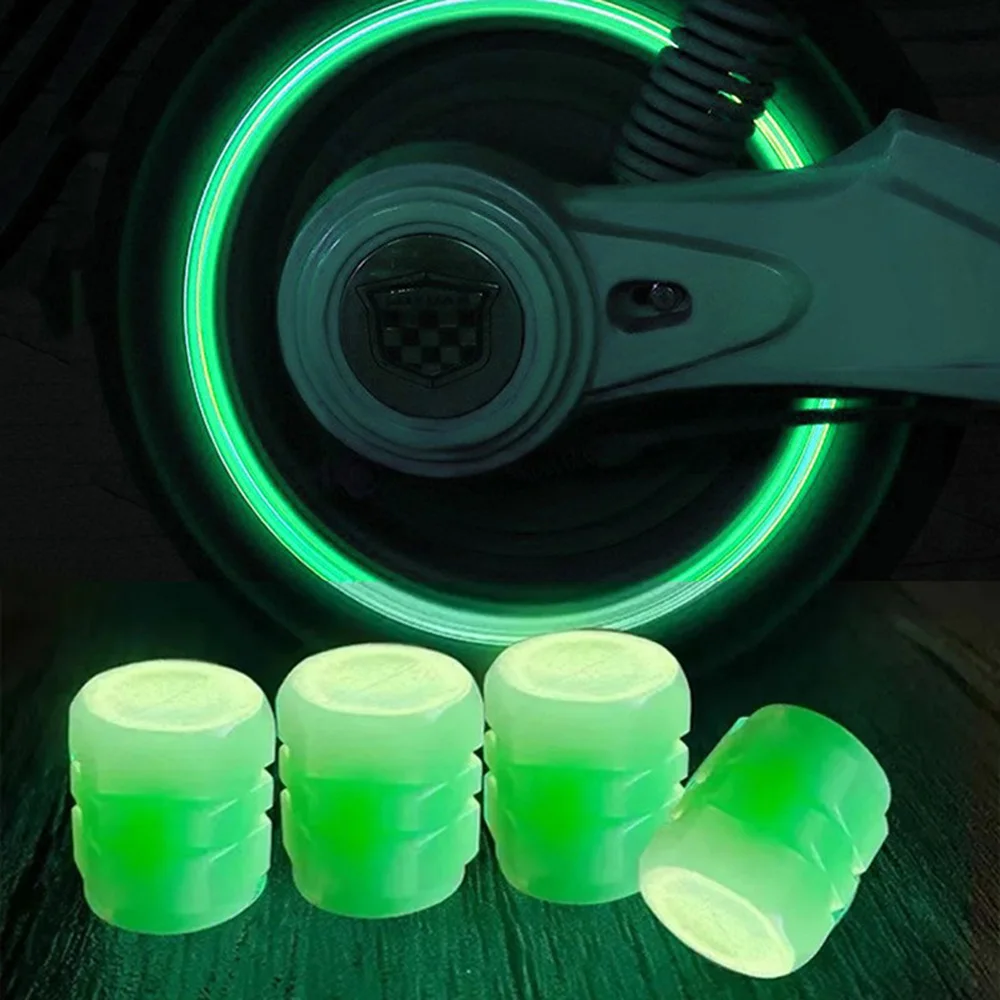 

4pcs Luminous Valve Caps Fluorescent Night Glowing Car Motorcycle Bicycle Bike Wheel Tyre Hub Luminous Valve Stem Caps Decors