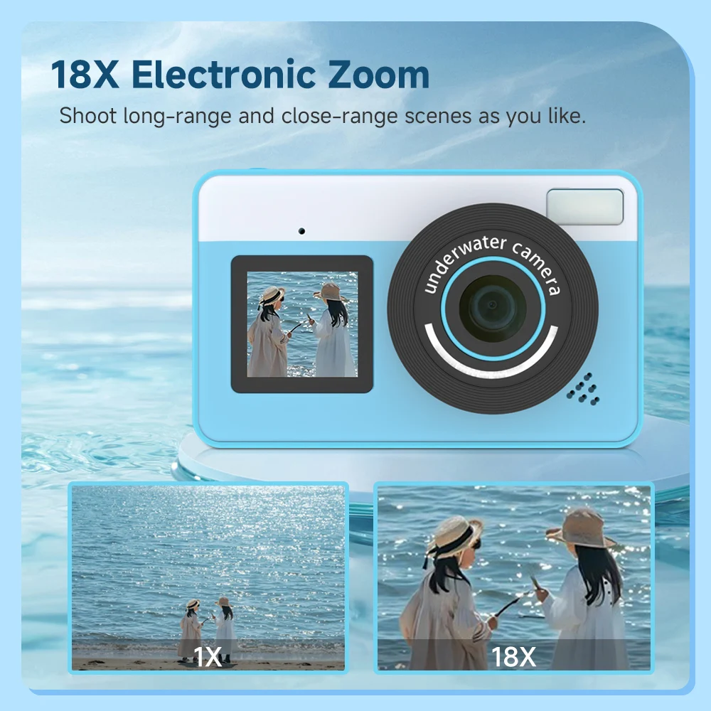 Digital Camera AMORUS Dual Screen Digital Camera IP68 Waterproof Selfie Video Camera for adult Kids Learning Photography Outdoor Travel