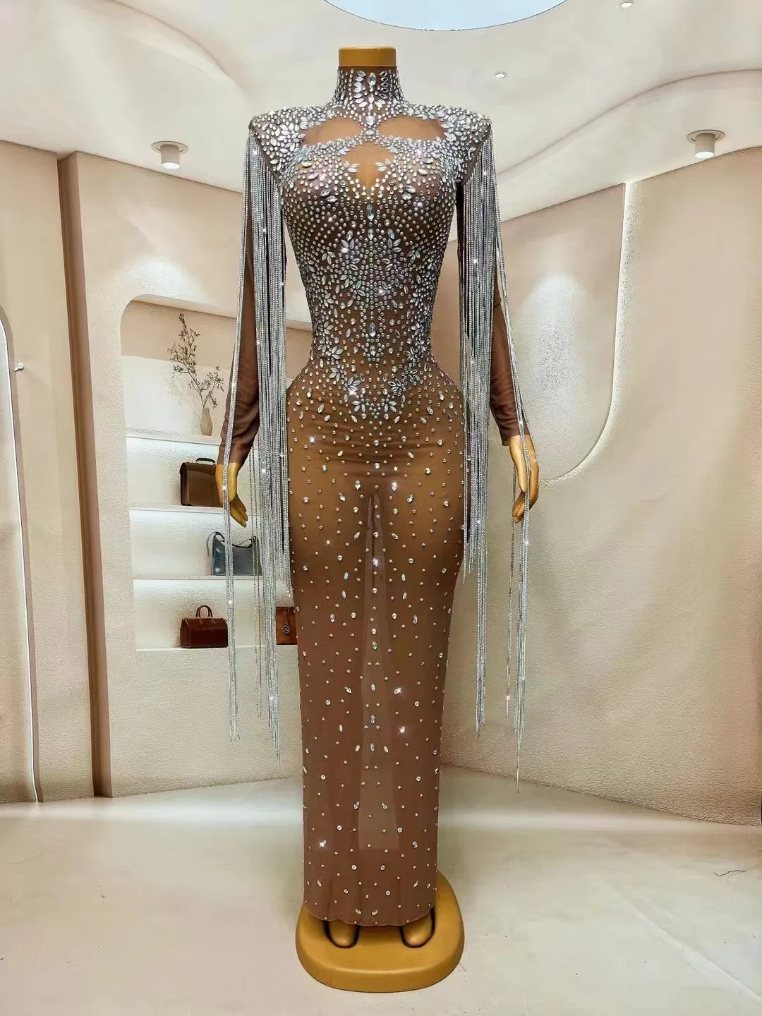 Новое поступление Прозрачное платье со стразами кристаллами бахромой наряд для ночного клуба на день рождения Танцевальная вечеринка коллекция kulou