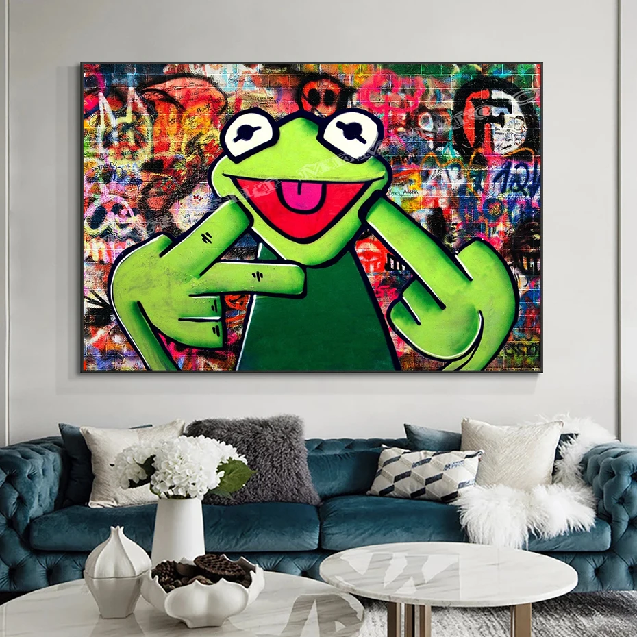 Classic Puppet Image Kermit The Frog Canvas Print Painting Child Bedroom Wall Art Home Decor Gift Mad Muppet Grafitti Hd Poster