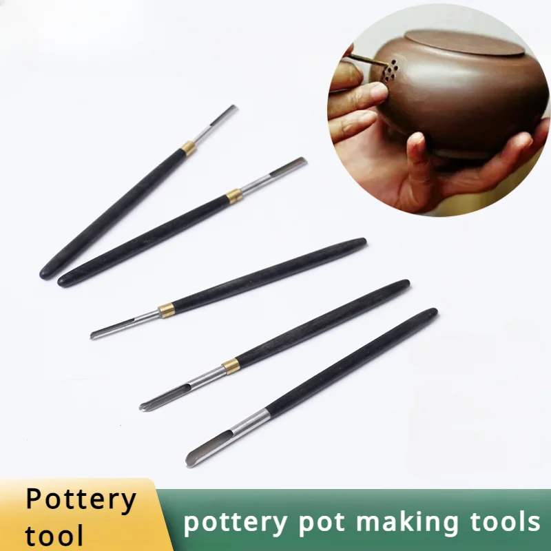 Pottery Purple Clay Teapot Making Tools Wooden Handle Hole Opener DIY Handwork Making Ceramic Teapot Auxiliary Hole Opening Tool
