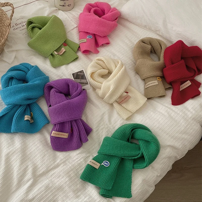 3Years + Korean Style Children's Scarf Candy Color Winter Fashion New Ins Boys and Girls Knitted Baby Scarfs