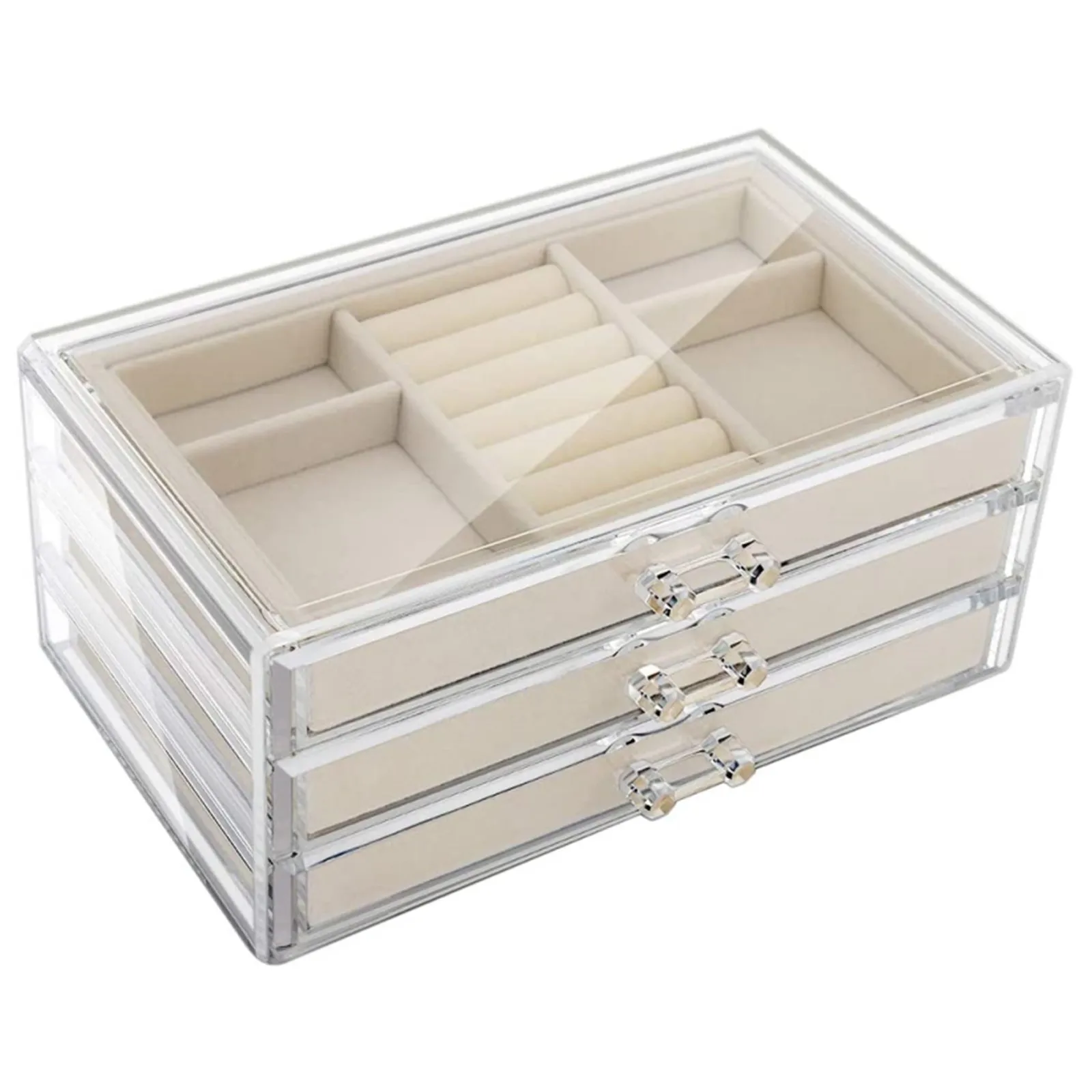 Cajas y organizadores de joyas Sonnis Joyero Organizador de 3 Cajones,Caja Transparente Forrada en Terciopelo con Cajones para Joyería y Bisutería para Mujeres y Niñas