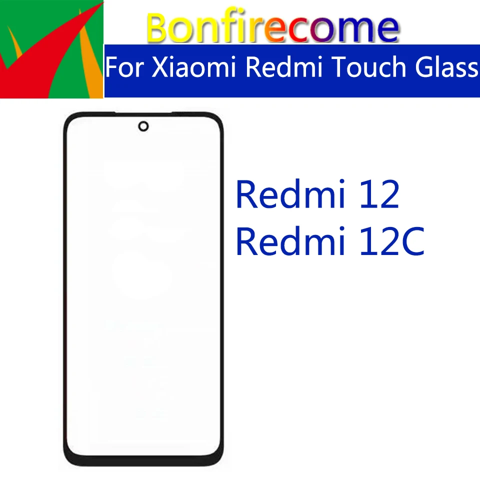 Tela sensível ao toque lcd para xiaomi redmi 12 12c, frente lente de vidro exterior com substituição de cola oca, 10 pcs/lot