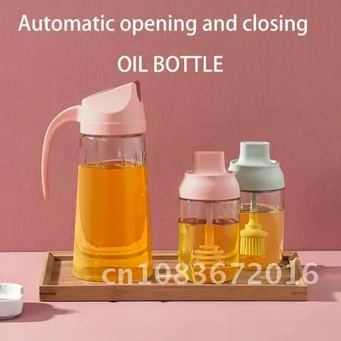 

Oil Olive Glass Sprayer Dispenser Bottle Vinegar Syrup Condiment Bottles Honey Pot Seal Leak-proof Automatic Cover Opening