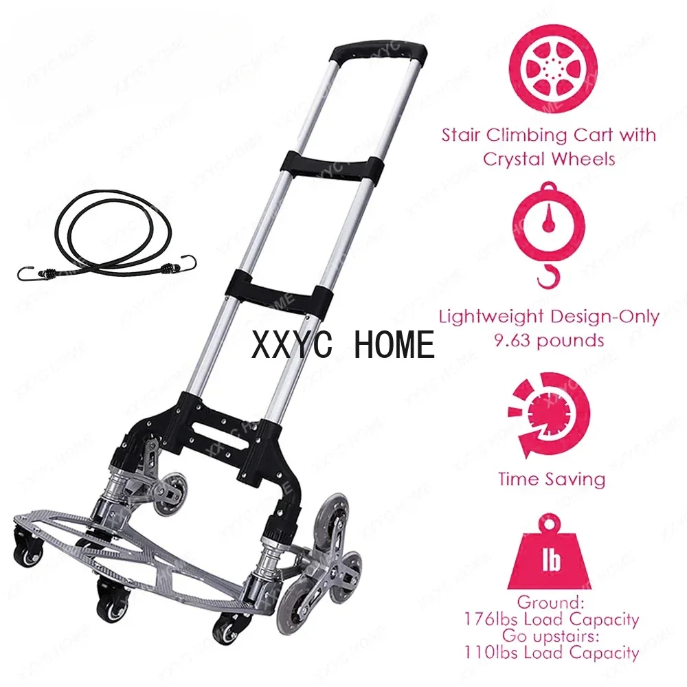 Lighten Up 150KG All Terrain Stair Climbing Cart Hand Truck with Bungee Cord Folding Trolley for Upstairs Cargo with Stroage Bag