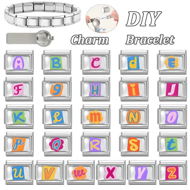 Letter Name Charm Bracelet Stainless Steel Jewelry DIY Making Gifts