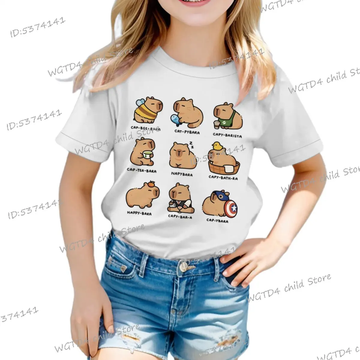 Funny Capybara Cartoon Print T Shirt for Girls Boys