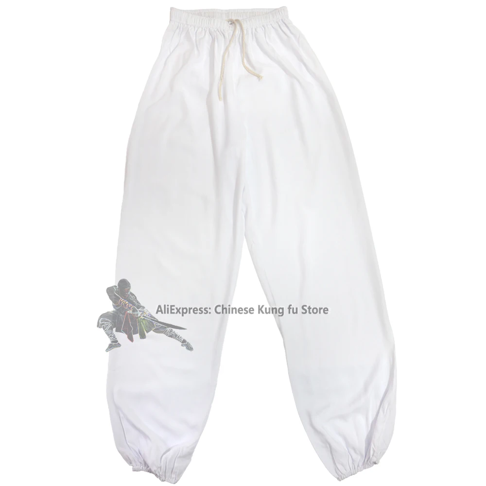 Kids Adults Cotton Kung fu Tai chi Pants Martial arts Wing Chun Black and White Wushu Trousers