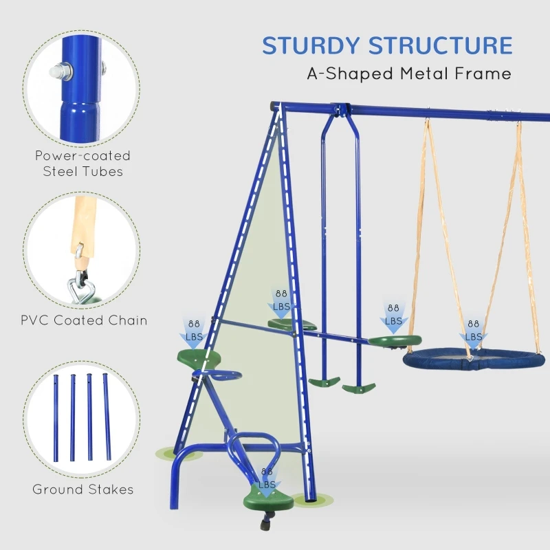 Metal Swing Set Outdoor, Heavy Duty Frame with Double Swings, 5