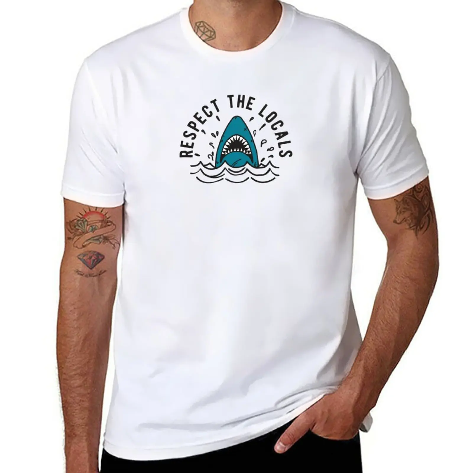 

New Respect The Locals Shark T-Shirt Tee shirt summer clothes men clothings