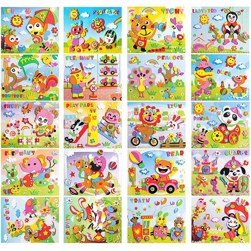 10/5Pcs 3D EVA Foam Sticker Puzzle Game DIY Cartoon Animal Learning Education Toys For Children Kids Multi-patterns Styles GYH 4