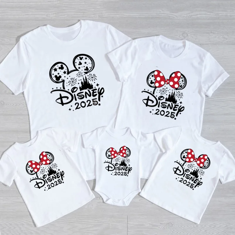 2025 Disney Trip Mickey Minnie Mouse Family Matching Shirts Cotton Dad Mom Bro Sis Kids T Shirt Baby Rompers Matching Clothes 5