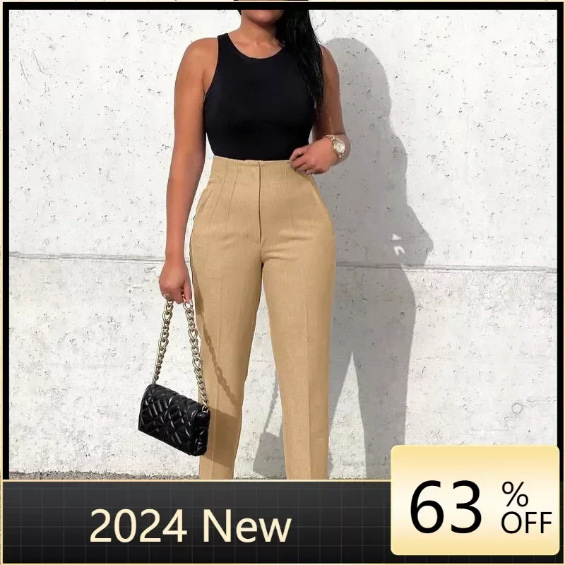 

Women Fashion Tailored Trousers 2024 High Waist Zipper Fly Solid Pencil Pants