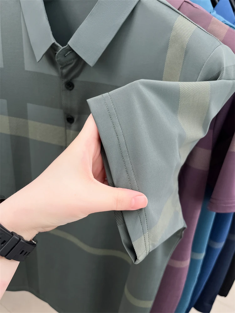 Summer High-end Luxury Men's Polo Shirt Lapel Stripe Print Short-sleeve Seamless T-shirt British Business Fashion Top Men's Wear 29 S35aaa11cfcc44b41b940d3edc6ffdfe1W