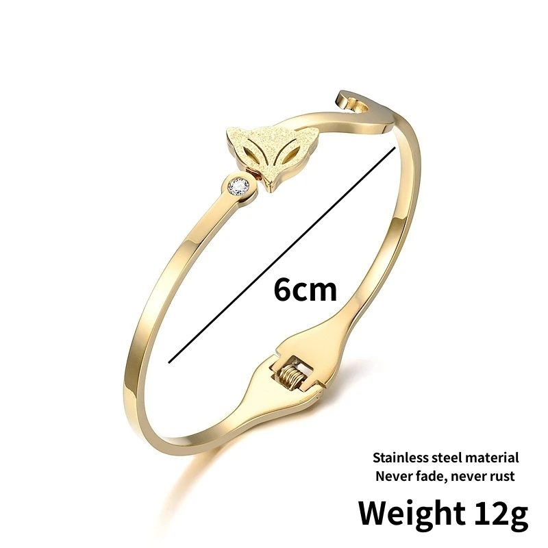 HNSP Stainless Steel Bangle Fox Bracelet Women Hand Jewelry Accessories Rose Gold Silver Color