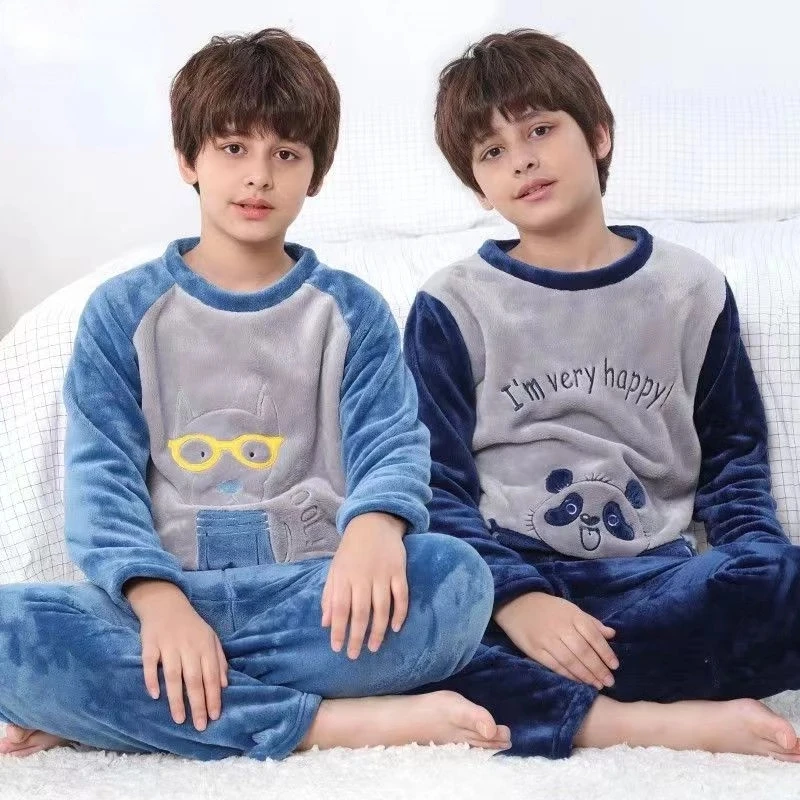 Teens Pajamas Long Sleeves Fleece Pyjamas Kids Clothes Sets