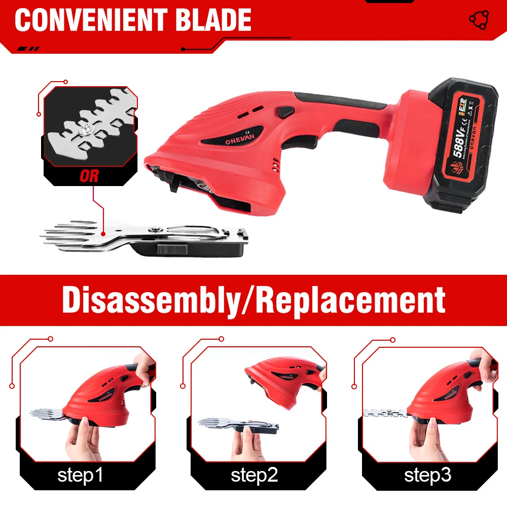 Description Picture 6 of item2IN1 Brushless Electric Hedge Trimmer Cordless Lawn Mower Garden Battery Pruner Bush Scissors Power Tools For Makita 18V Battery