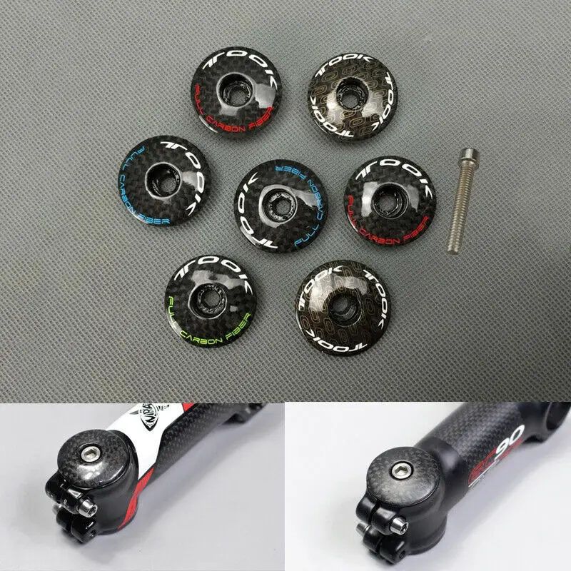 Headset Stem Top Cap Carbon fiber Mountain bike Stem Steerer Plug Fork Cover bolt Cycling parts For 28.6mm