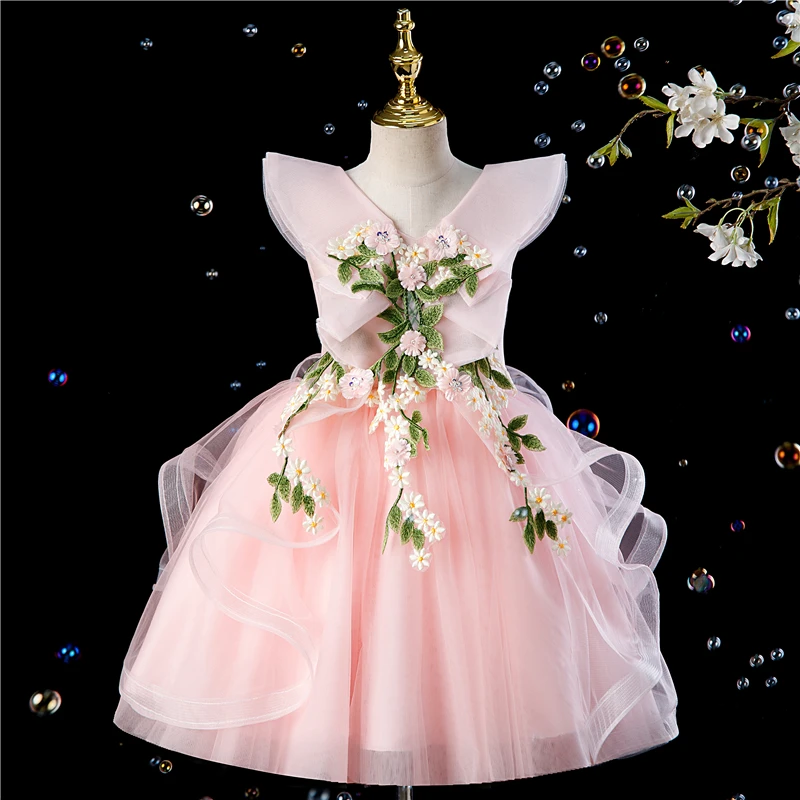 Girls Birthday Princess Dress Pink Flower Girl Wedding Dress main image 1