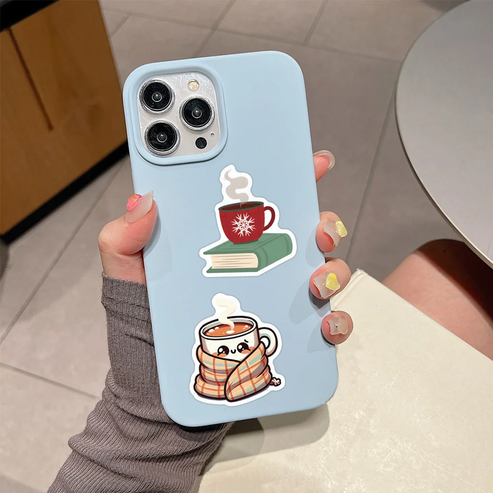 Coffee Hot Cocoa Stickers 55pcs For Phone Case Suitcase Ipad Guitar Laptop DIY Craft Supplies Cute Sticker Vintage