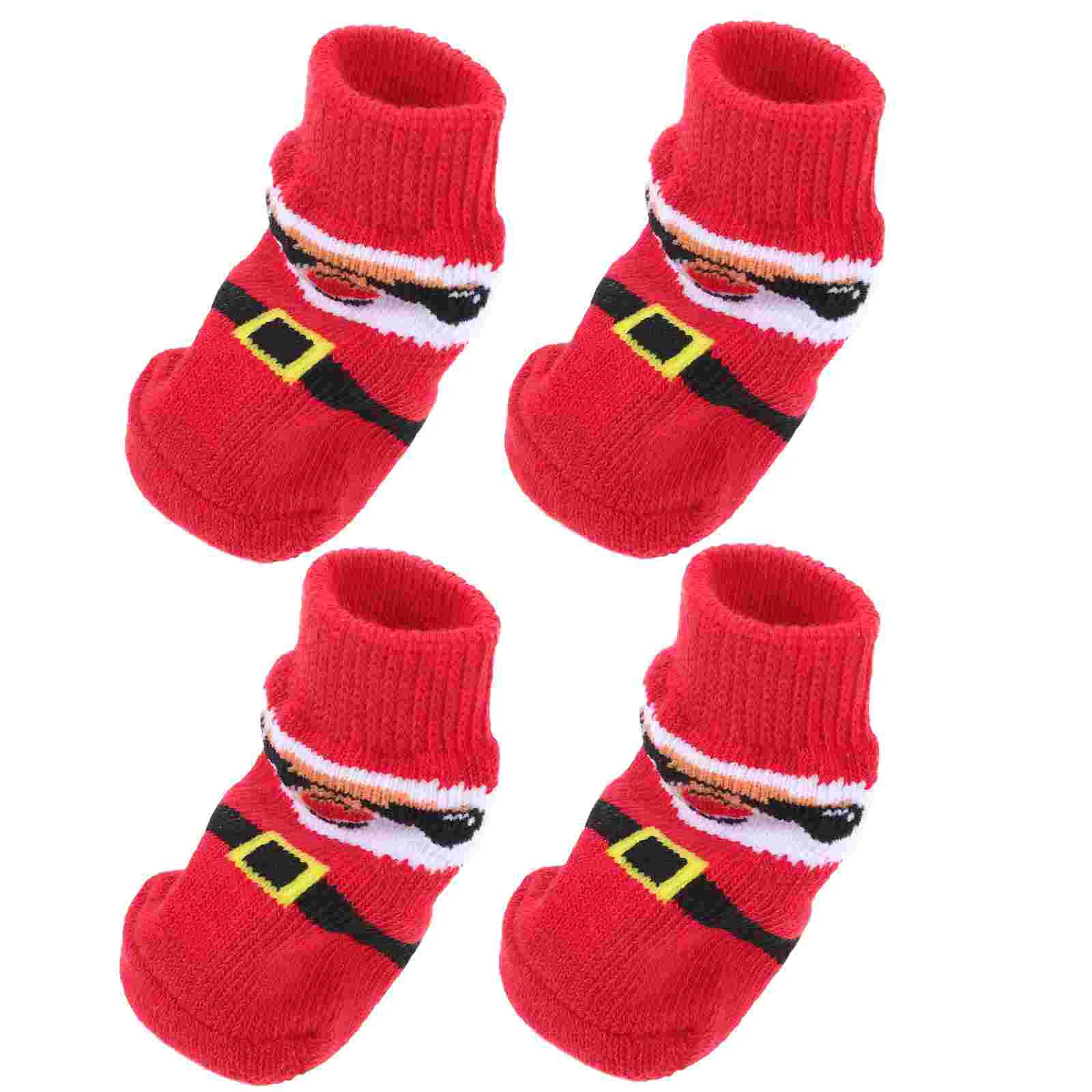 

4pcs Adorable Pet Socks Christmas Dog Socks Warm Antiskid Dog Paw Protectors Dog Accessory