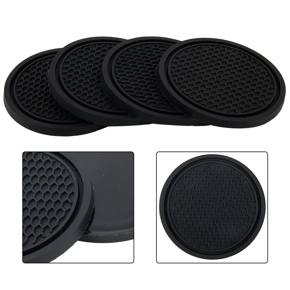 4pcs/set 7cm*5cm New Car Cup Holder Anti-Slip Silicone Insert Coaster Mat Universal Car Accessories Black Fit For Most Cars