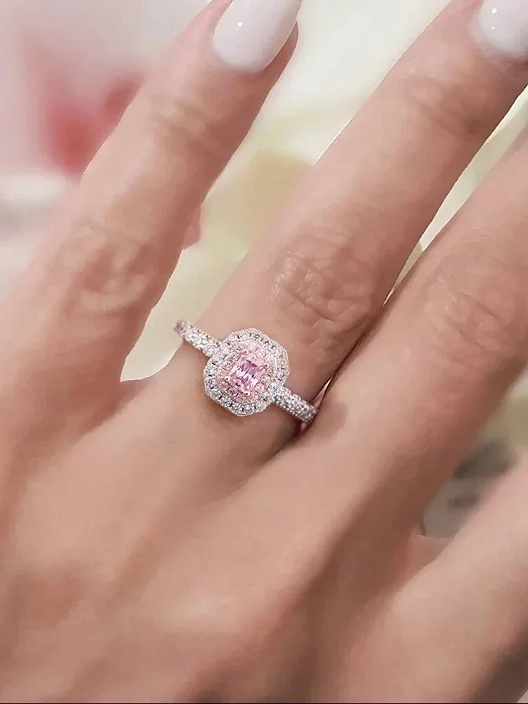 925er Sterlingsilber, modischer, zarter, süßer, quadratischer Zirkon-Ring für Frauen, Jahrestag, personalisierter Luxus, hochwertiger edler Schmuck – Detail 5