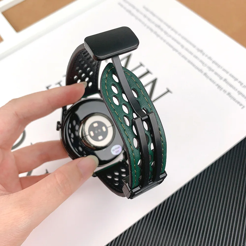 Magnetic Silicone-Leather Smartwatch Strap Bracelet, 22mm/20mm