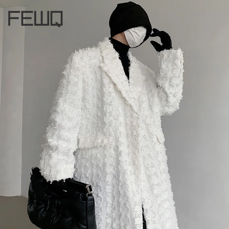 

FEWQ Lapel Men's Trench Korean Fashion Solid Color Shoulder Design Pockets Male Windbreaker Chic Spring New Stylish 2024 24X6096