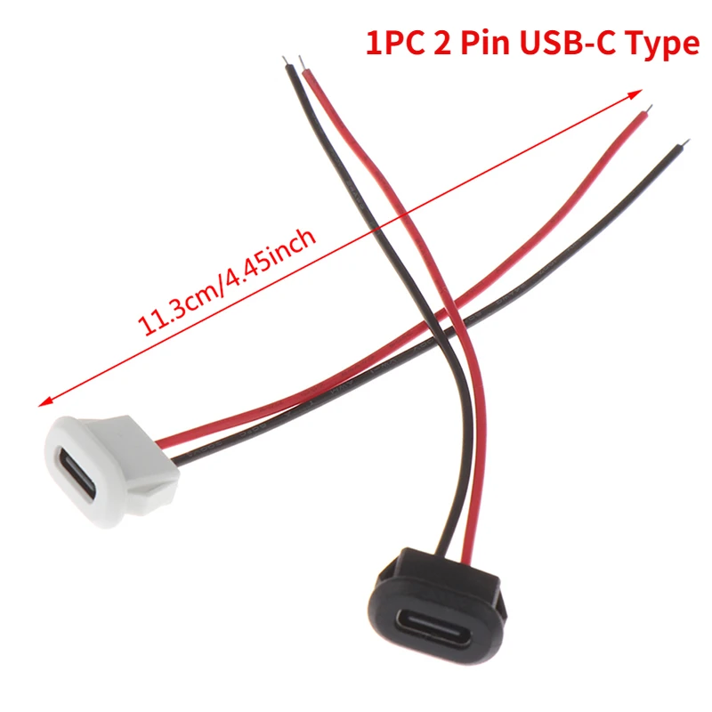 

1PC 2 Pin USB-C Type Waterproof USB Connector Direct compression female base Female Socket Charging Interface With Welding Wire