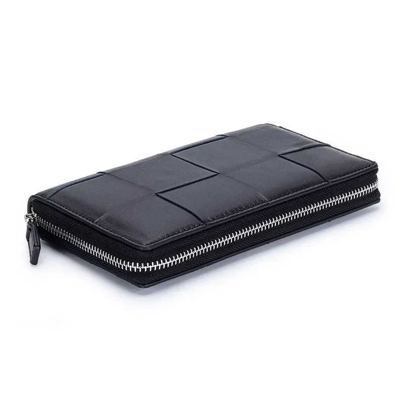 Sheepskin Handbag Women Wallet Real Leather Purse Woven Large Capacity Multi Card Zipper Bag