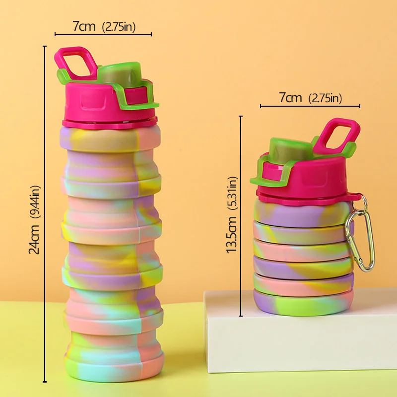 Outdoor Sports Silicone Foldable Water Bottle Camouflage Creative Travel Reusable Leakproof Water Bottle Carabiner water bottle sports water bottle sports bottle