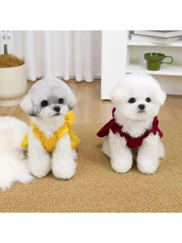 DOGPomeranian 테디 강아지 옷, 고양이 옷, 봄과 여름 얇고 통기성이 좋은 공주 드레스, 26 울트라 심플 리쉬 드레스
