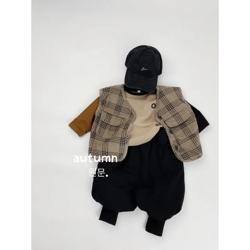 2025년 겨울 신상 아동 한국산 면 조끼 패션 캐주얼 데일리 심플 단색 라운드넥 민소매 자켓 남아 여아용