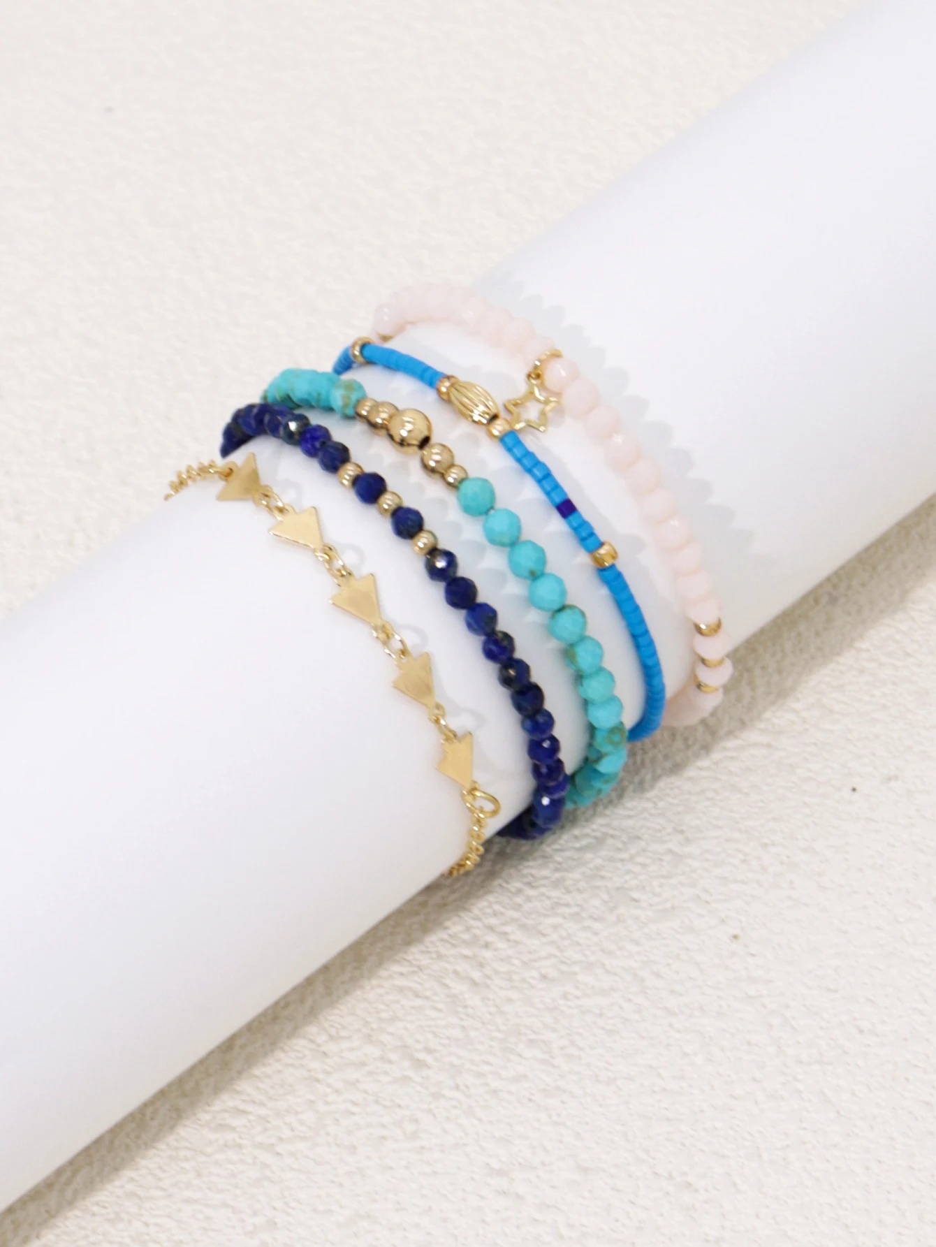 Bohemian Gold Glass Bead Stretch Bracelet Set - Handmade Vacation Jewelry for Girls