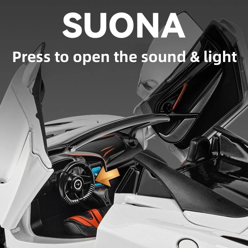 1/24 맥라렌 720S 다이캐스트 장난감 자동차 차량, 미니어처 컨버터블 모델, 풀백 사운드 및 라이트 컬렉션, 남아용 선물