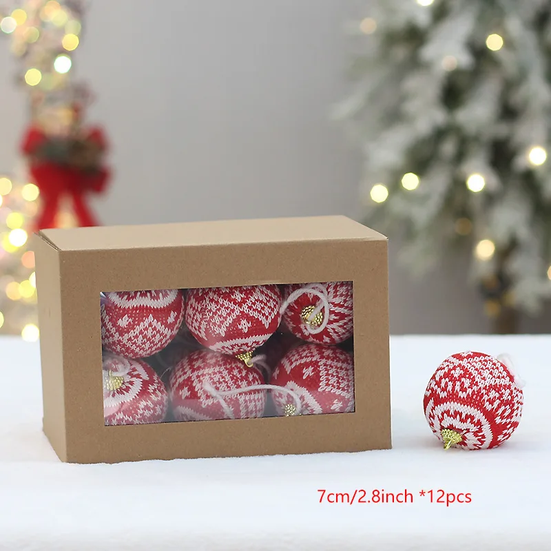 thumbnail image 1 of Juego de adornos para árbol de Navidad con estampado de copos de nieve, bolas de punto para decoraciones de fiestas navideñas en interiores y exteriores, 1 of 4