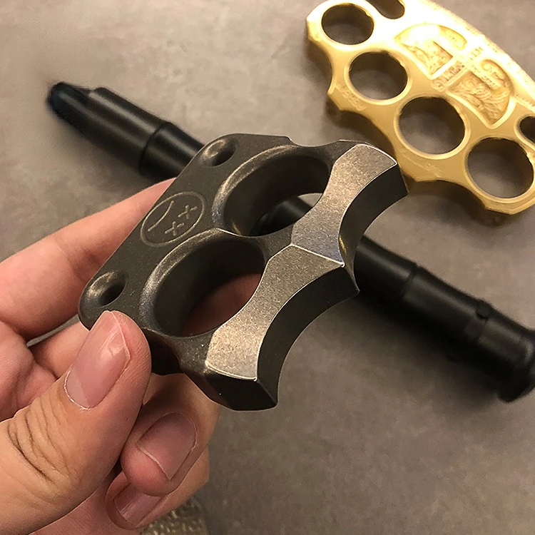 Titanium Alloy Double Finger Brass Knuckle EDC Domestic AFK Pointed Bottle Opener Old Stone Washing Boxing Gloves Brass Knuckle - ztechknives.uk