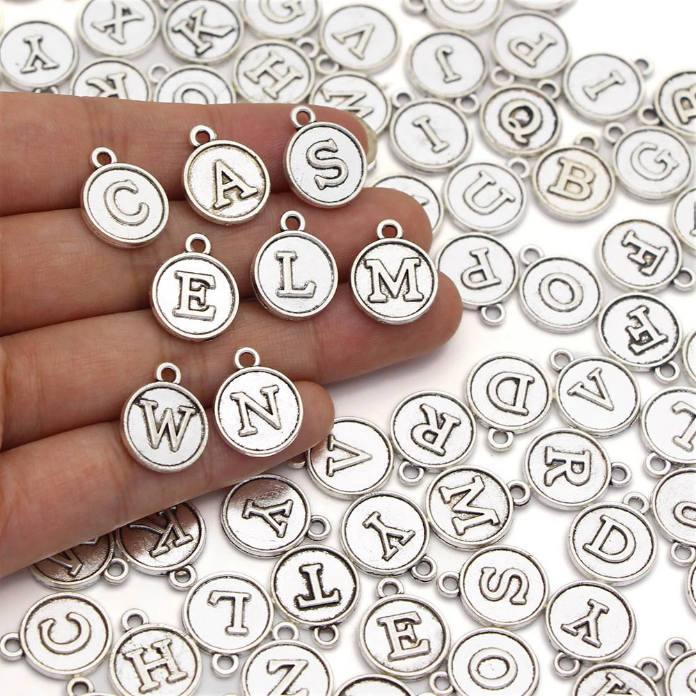 Charm con letras redondas del alfabeto inglés para joyería, colgantes de Metal para pulseras, manualidades, al por 10/26 piezas| | - AliExpress