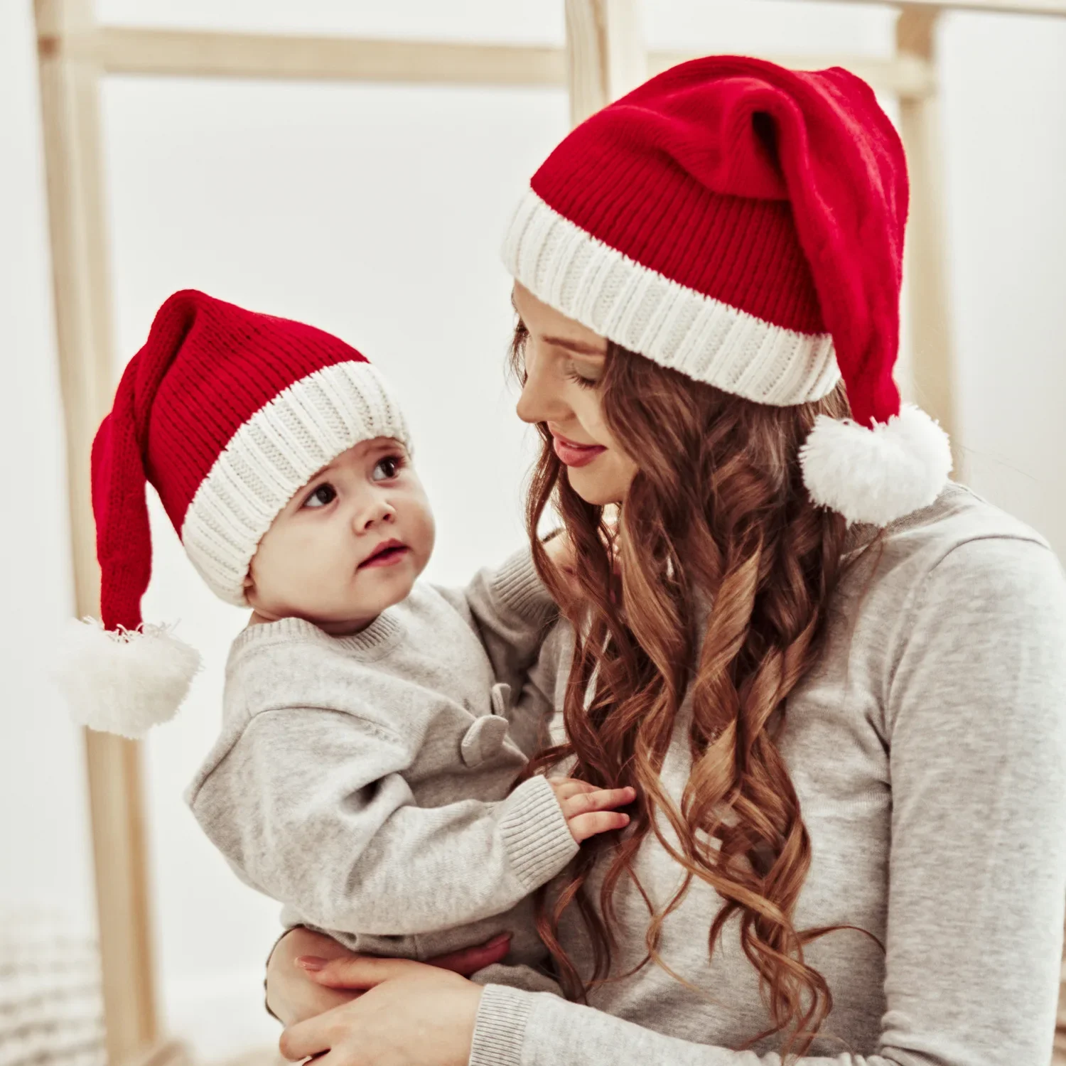 Description Picture 3 of item23Christmas Knitted Hat Cute Pom Pom Adult Kids Soft Beanie Santa Hat New Year Party Kids Gift Navidad Noel Xmas Decoration 2022