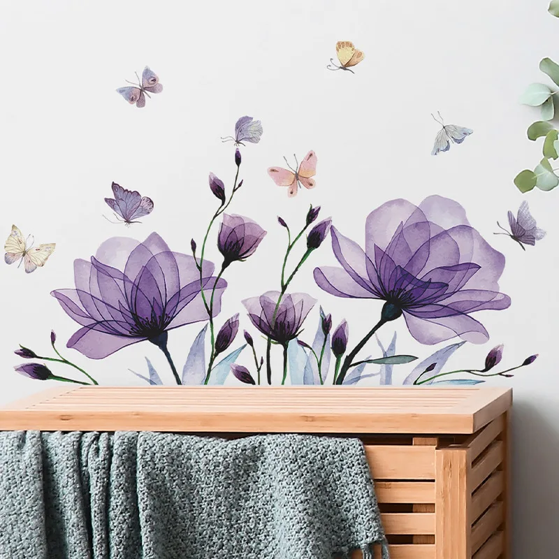 Romantic Purple Floral Butterfly Wall Stickers