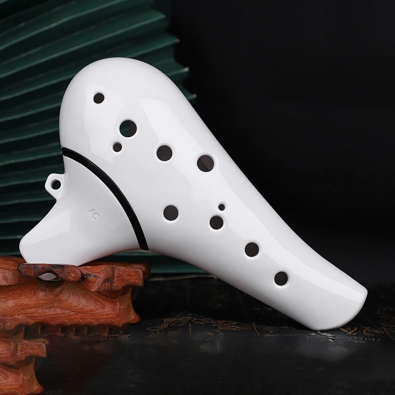 Eco-friendly ABS Resin 12 Hole Ocarina Ceramic Alto C Legend Of Ocarina Flute Style Musical Instrument For Beginner Black White