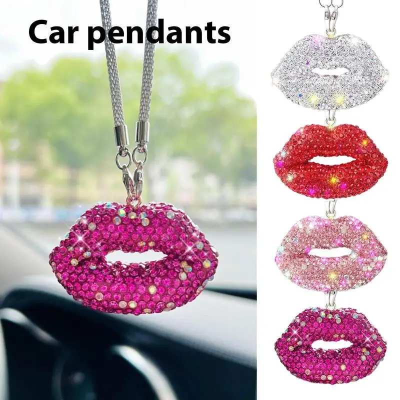 

Lips For Car Mirror Bling Mirror Pendant Sparkling Metal Lips Ornament Shiny Car Interior Decoration Rear View Ornament Supplies